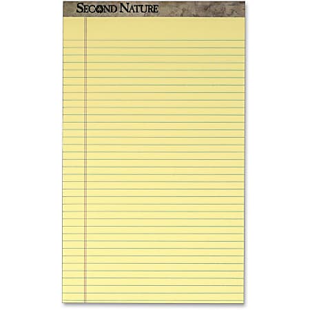 TOPS Second Nature Ruled Canary Writing Pads, Perforated, 50 Sheets Per Pad, 8 1/2" x 14", Canary Paper, Pack Of 12