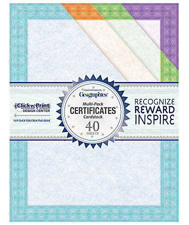 Geographics Fashion Certificates 8 12 x 11 Assorted Colors Pack Of