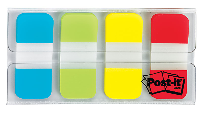 Post-it® Tabs, .625 in., 10/Color, 40/Dispenser, Solid, Aqua, Yellow, Pink, Violet