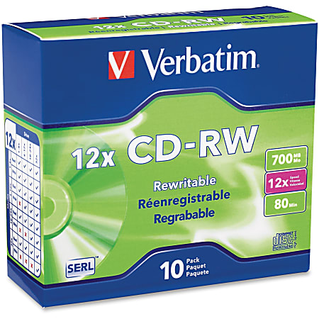 Verbatim® CD-RW Disc Spindle, Pack Of 10