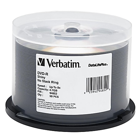 Verbatim DVD-R 4.7GB 8X DataLifePlus Shiny Silver Silk Screen Printable - 50pk Spindle - 4.7GB - 50 Pack