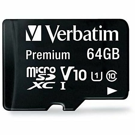 Verbatim™ Premium UHS-I Class 10 MicroSDXC Memory Card With Adapter, 64GB