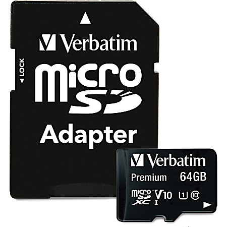 Verbatim™ Premium UHS-I Class 10 MicroSDXC Memory Card With Adapter, 64GB