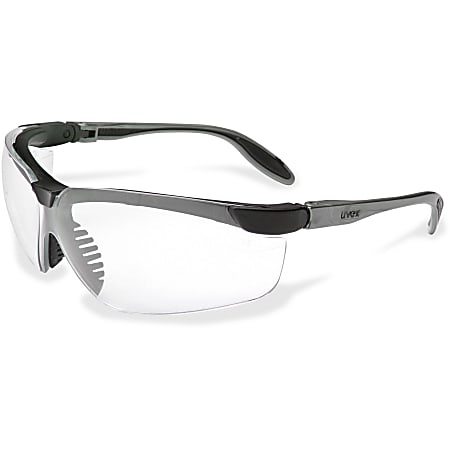 Uvex Safety Genesis Slim Clear Lens Safety Eyewear - Clear Lens - Pewter Frame - Scratch Resistant, Flexible, Padded, Comfortable, Ventilation, Adjustable Temple, Wraparound Lens, Anti-fog - 1 Each