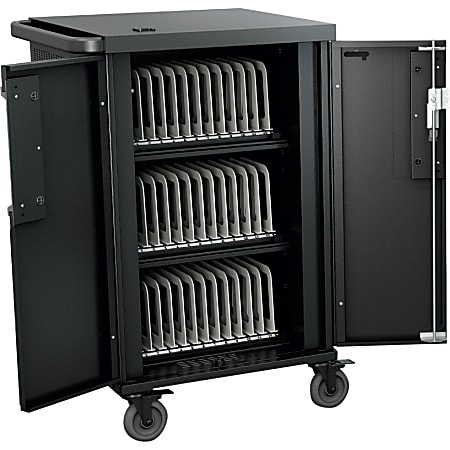 Bretford CoreX Cart, 3 Shelf, Steel, 33.22"W x 25.76"D x 44.52"H, Black, For 36 Devices