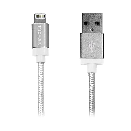 Duracell® Sync-And-Charge Fabric Cable, USB-To-Lightning, 6', White, LE2201