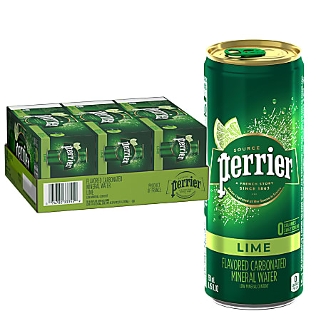 Perrier® Sparkling Natural Mineral Water with Lime Flavor, 8.45 Oz, Case Of 30 Slim Cans