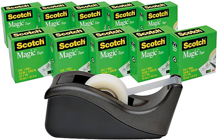 Scotch Magic Tape with Dispenser, Invisible, 3/4 in 1000 in, 10 Tape Rolls, Home Office and School Supplies