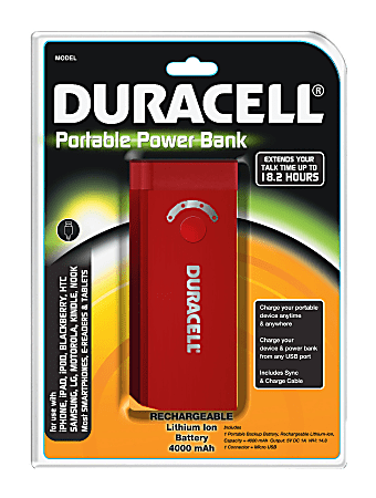 Duracell Portable Power Bank & AC Charger (4000 mAh) Battery Charger - Red