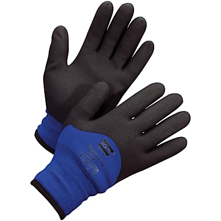 Honeywell Northflex Coated Cold Grip Gloves Large Size Nylon Shell Polyvinyl Chloride PVC Palm Polyamide Synthetic Liner Blue Black