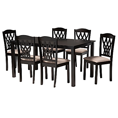 Baxton Studio Salem Dining Set, 29-3/16”H x 59-1/16”W x 35-7/16”D, Sand/Dark Brown