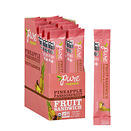 Pure Bar Fruit Snacks, Pineapple And Passion Sandwiches, 0.63 Oz, Pack Of 24