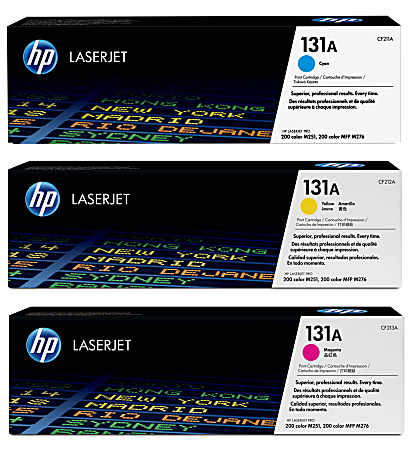 HP 131A Cyan, Magenta, Yellow Toner Cartridges Combo, Pack Of 3, CF211A,CF212A,CF213A