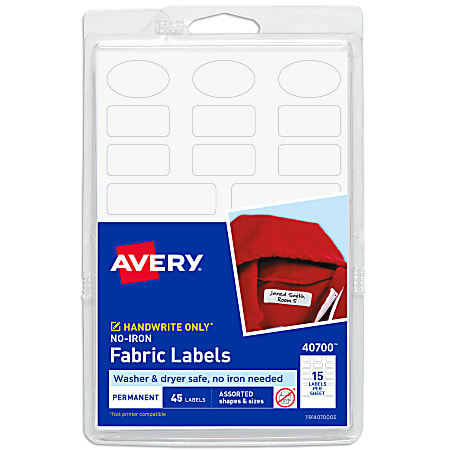 Avery No Iron Clothing Labels 40700 White Pack Of 45 - Office Depot