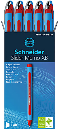 Schneider Slider Memo XB Ballpoint Pens, Extra Bold Point, 1.4 mm, Blue/Red Barrel, Red Ink, Box Of 10