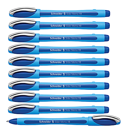 Schneider® Slider Memo XB Ballpoint Pens, Box Of 10, Extra Broad Point, 1.4 mm, Light Blue Barrel, Blue Ink