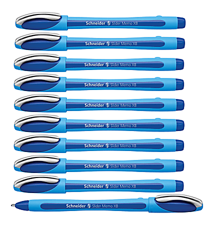 Wrok auteur Voorzieningen Schneider Slider Memo XB Ballpoint Pens Extra Broad Pen Point 1.4 mm Pen  Point Size Bullet Pen Point Style Blue Blue Light Blue Barrel Stainless  Steel Tip 10 Box - Office Depot