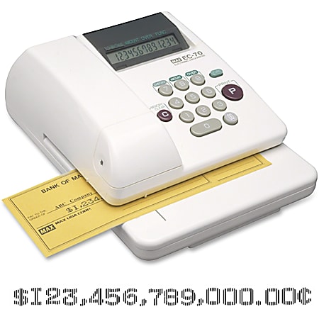 MAX USA Simple Key Memory Electronic Check Writer, 14-Digit, 3" x 7" x 9", Cream