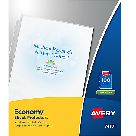 Avery® Economy Weight Sheet Protectors, 8 1/2" x 11", Top Loading, Semi-Clear, Pack Of 100