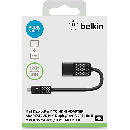 Belkin Mini DisplayPort to HDMI Adapter - HDMI/Mini DisplayPort A/V Cable for Audio/Video Device - First End: Mini DisplayPort Digital Audio/Video - Second End: HDMI Digital Audio/Video - Black - 1 Each