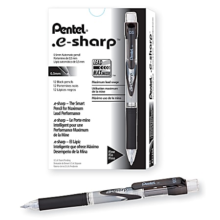 Pentel® e-Sharp™ Mechanical Pencils, 0.5 mm, 72% Recycled, Black, Pack Of 12