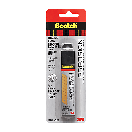 Scotch® Titanium Replacement Blades For Scotch Utility Knives, 18 mm, Gold, Pack Of 5