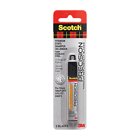 Scotch® Titanium Replacement Blades For Scotch Utility Knives, 9 mm, Gold, Pack Of 5