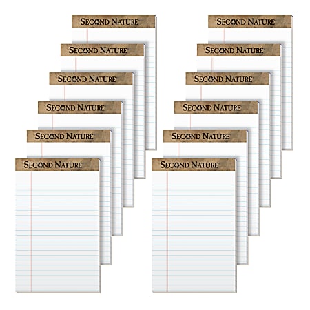 TOPS™ Second Nature® 30% Recycled Writing Pads, 5" x 8", Legal Ruled, 50 Sheets, White, Pack Of 12 Pads