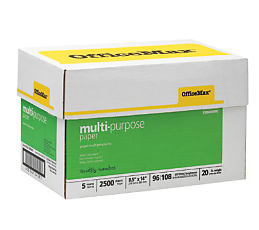 OfficeMax® MaxBrite Multipurpose Paper, Legal Paper Size, 20-Lb, 500 Sheets Per Ream, Case Of 4 Reams