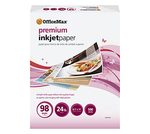 OfficeMax® Premium Bright Inkjet Paper, Letter Paper Size, 98 Brightness, 24 Lb, 500 Sheets Per Ream, Case Of 5 Reams
