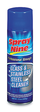 Spray Nine® Professional Strength Glass & Stainless Steel Cleaner, Lemon Scent, 19 Oz Bottle, Case Of 12