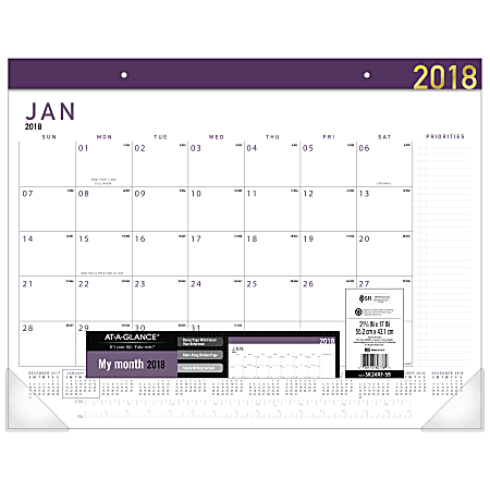 AT-A-GLANCE® Contemporary Monthly Desk Pad Calendar, 17" x 22", 30% Recycled, January to December 2018 (SK24XF59-18)