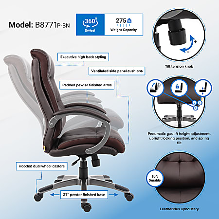 Boss Office Products Double Plus Ergonomic LeatherPlus Bonded
