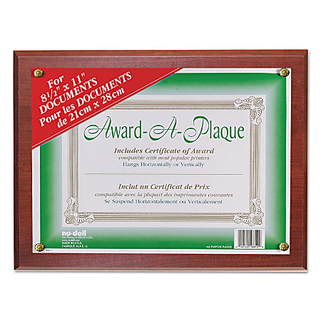 Golite nu-dell Woodgrain Award-A-Plaque - 13" x 10.50" Frame Size - Holds 11" x 8.50" Insert - Horizontal, Vertical - Mahogany - 1 Each