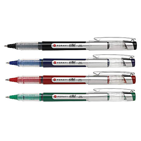 FORAY® Liquid Ink Rollerball Pens With Metal Clips, Fine Point, 0.5 mm, Assorted Barrels, Assorted Ink Colors, Pack Of 4