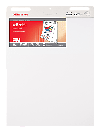 Office Depot® Brand 30% Recycled Self-Stick Easel Pads, 25" x 30", Unruled, 30 Sheets, White, Pack Of 4