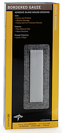 Medline Sterile Border Gauze Pads, 4" x 10", White, Box Of 15 Pads