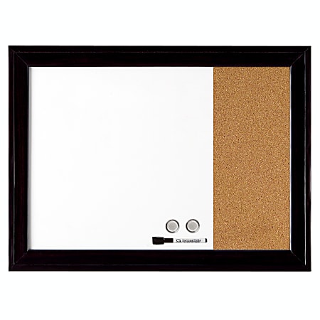 Quartet® Combination Cork/Non-Magnetic Dry-Erase/Bulletin Board, 17" x 23", Black Wood Frame