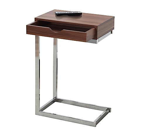 Monarch Specialties Accent Table With Side Drawer, Walnut/Chrome