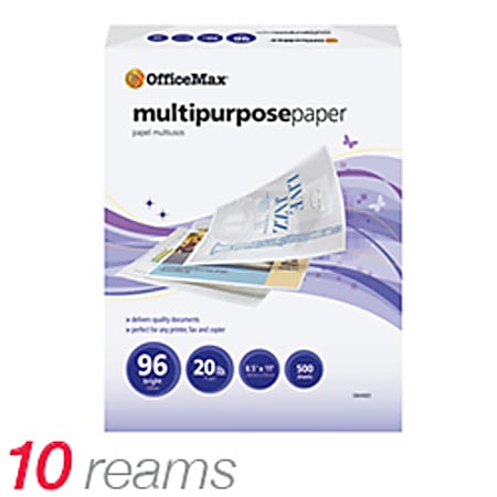 OfficeMax® Multipurpose Paper, Letter Size Paper, 3-Hole Punched, 20 Lb, 500 Sheets Per Ream, Case Of 10 Reams