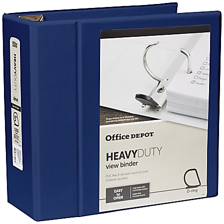 Office Depot® Brand Heavy-Duty View 3-Ring Binder, 5" D-Rings, 49% Recycled, Navy