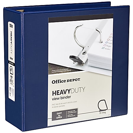 Office Depot® Brand Heavy-Duty View 3-Ring Binder, 4" D-Rings, 54% Recycled, Navy