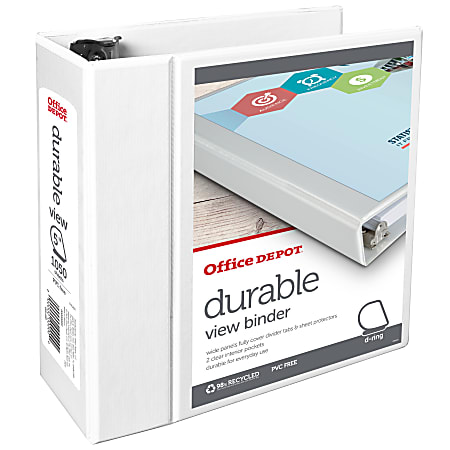 Office Depot® Brand Durable View 3-Ring Binder, 5" Slant Rings, 49% Recycled, White