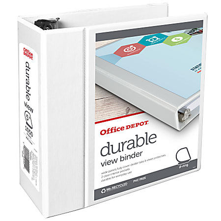 Office Depot® Brand Durable View 3-Ring Binder, 5" Slant Rings, White