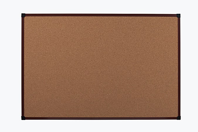 Office Depot® Brand Framed Cork Bulletin Board, 48" x 36", Aluminum Frame With Mahogany Finish