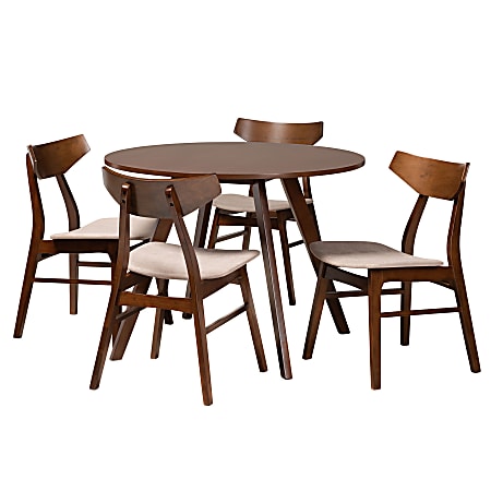 Baxton Studio Timothy Dining Set, 29-1/2”H x 39-7/16”W x 39-7/16”D, Light Beige/Walnut Brown