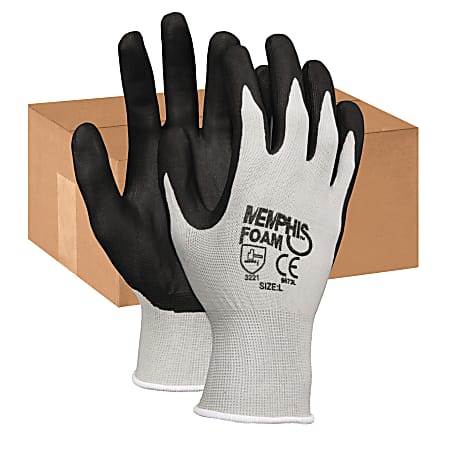 MCR Safety Memphis Economy Foam Nitrile Gloves, Large, Black/Gray, Pack Of 12