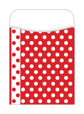 Barker Creek Peel & Stick Library Pockets, 3 1/2" x 5 1/8", Red And White Dots, Pack Of 30