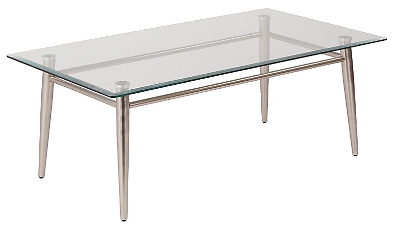 Ave Six Brooklyn Glass-Top Table With Metal Frame, Rectangular Coffee Table, Clear/Brushed Nickel