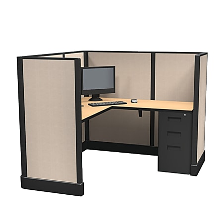 Cube Solutions Commercial-Grade Mid-Height L-Shaped Space-Saver Cubicle, Single Cubicle